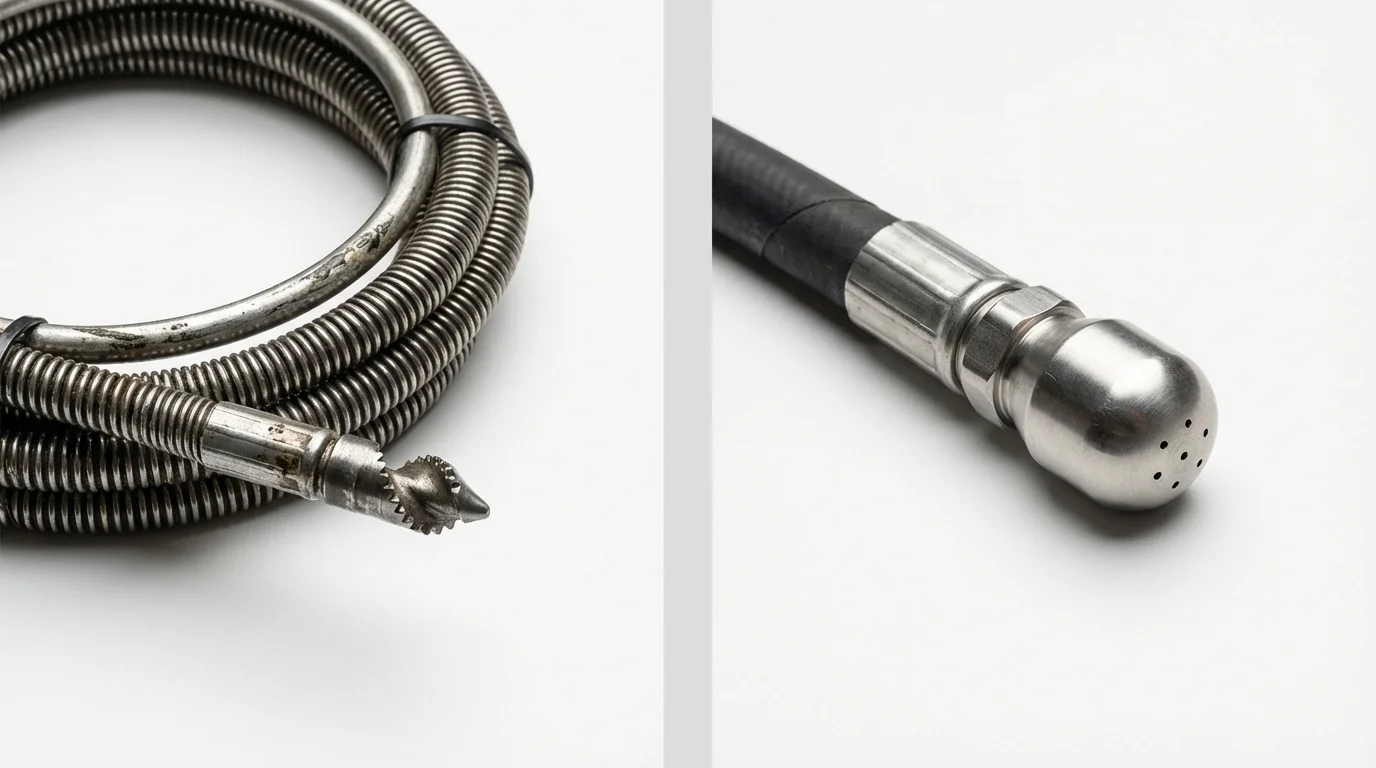 Drain snake cable and hydro jetting nozzle used for drain cleaning in Moss Point, MS