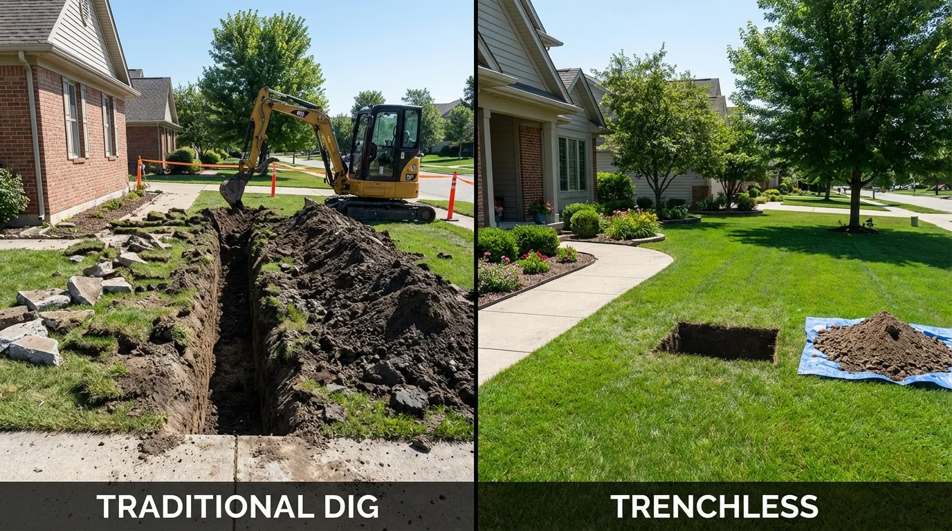 Trenchless sewer repair with minimal yard damage versus traditional excavation in Moss Point, MS